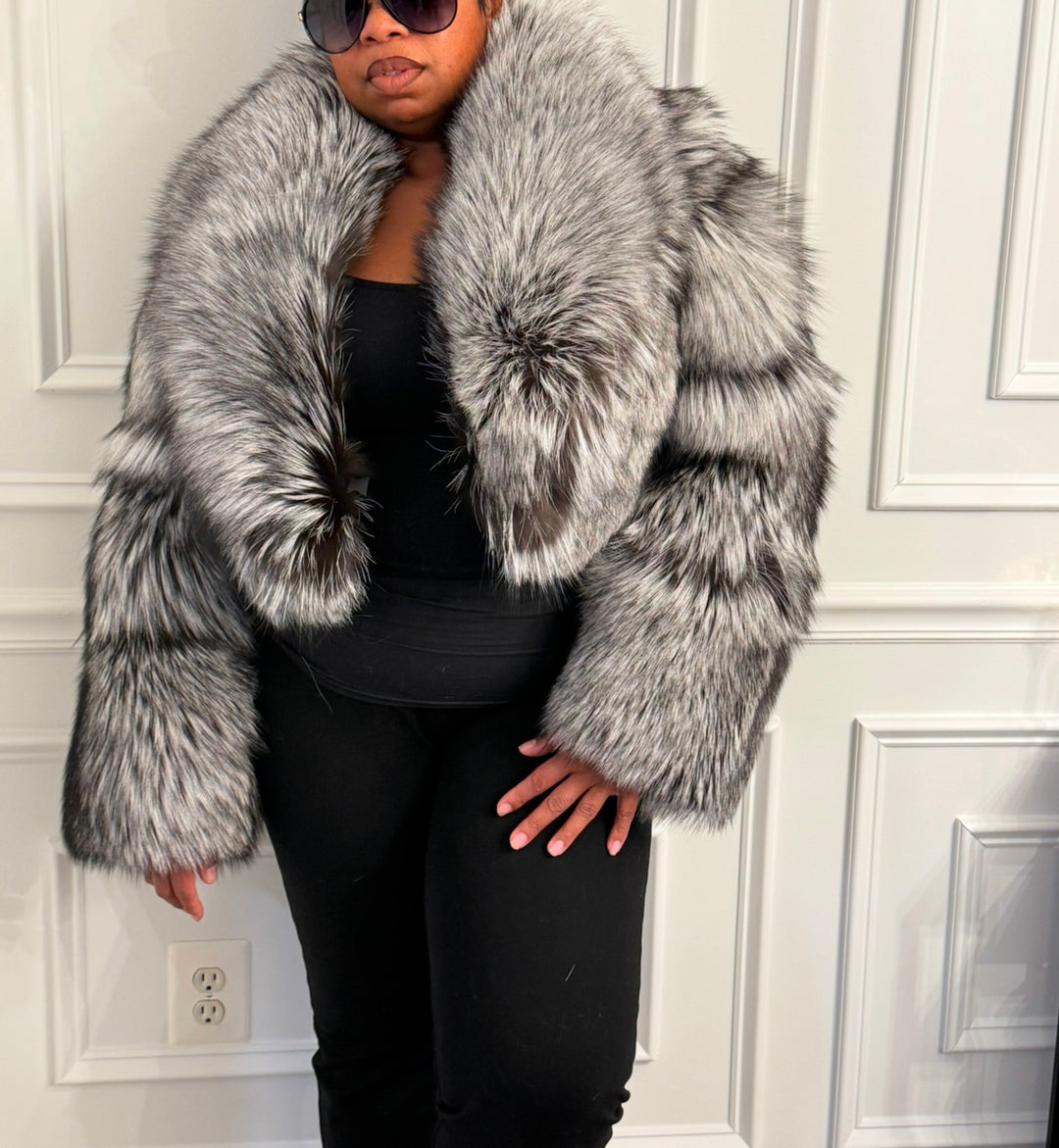 Cropped Silver Fox Fur Coat