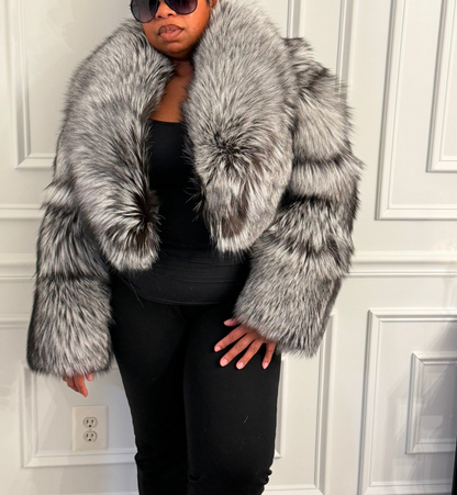 Cropped Silver Fox Fur Coat