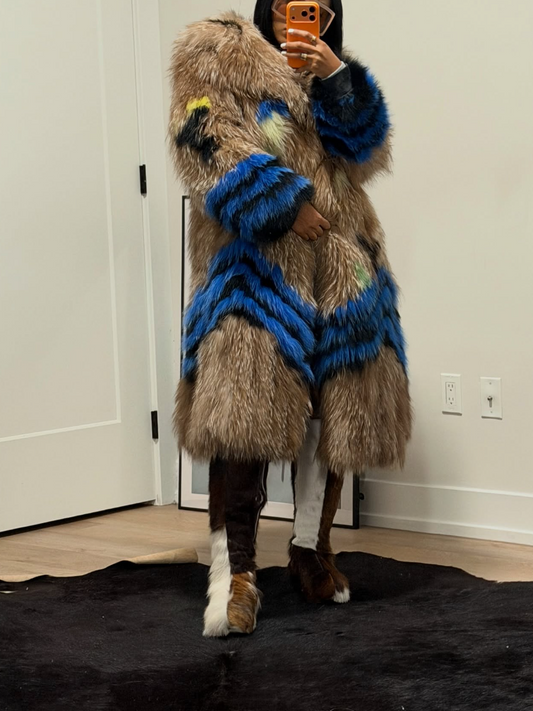 Contrast Faux Fur Coat