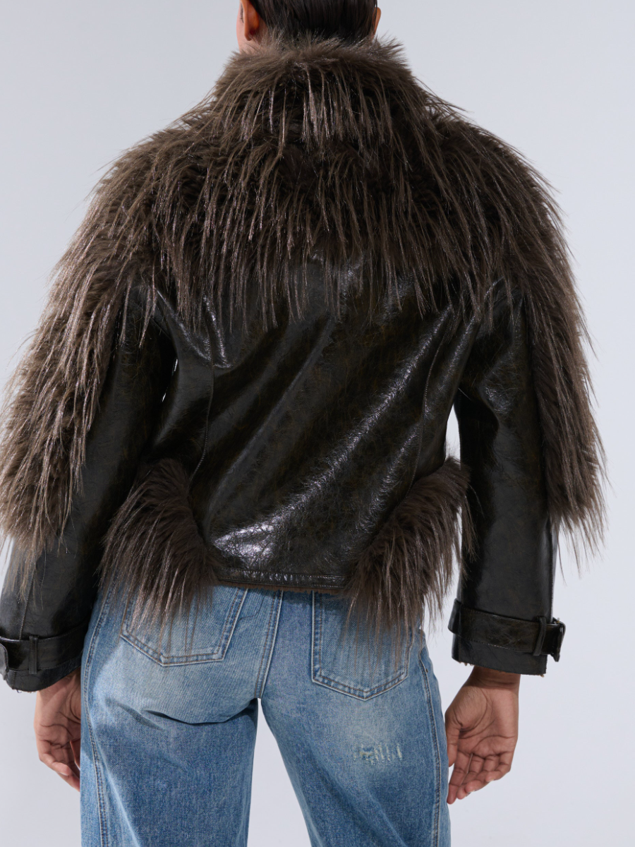 Glossy Distressed Leather Coat