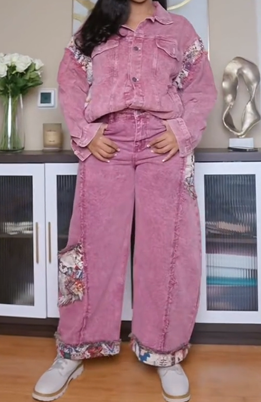 Stylish Patchwork Denim 2pc Set
