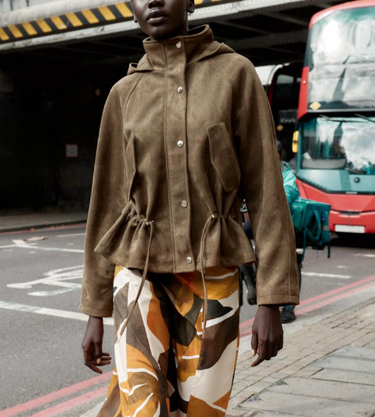 Hooded Faux Suede Jacket