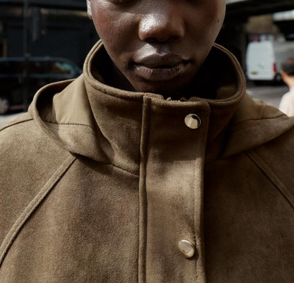 Hooded Faux Suede Jacket