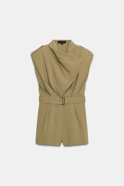 Shoulder Pad Playsuit With Belt