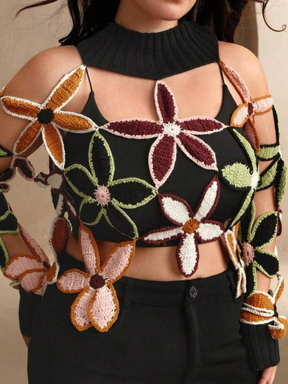 The Spring Cutout Floral Mock Neck Sweater