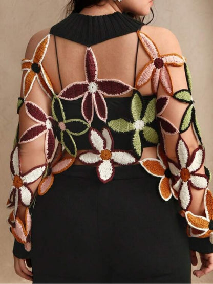 The Spring Cutout Floral Mock Neck Sweater