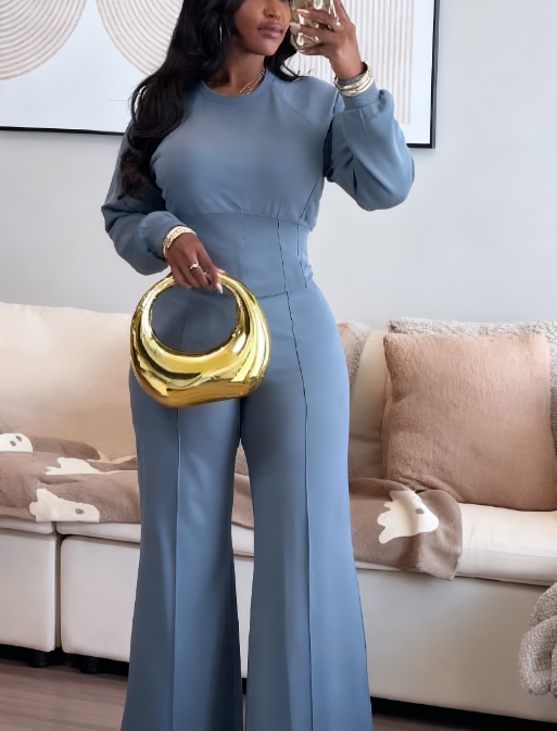 Crewneck Knit Corset With Ultra Wide-Leg Pant Set