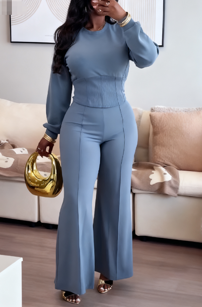 Crewneck Knit Corset With Ultra Wide-Leg Pant Set