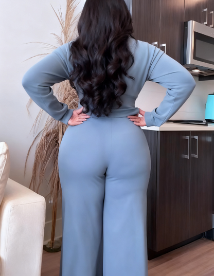 Crewneck Knit Corset With Ultra Wide-Leg Pant Set