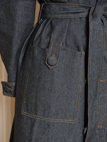 Fashion Lapel Tie Denim Trench Coat