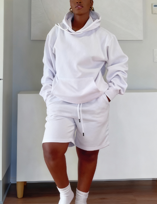 Hooded Sports Sweatshirt With Shorts Set