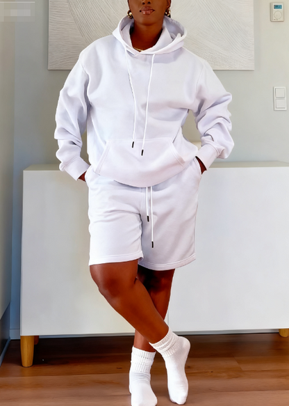 Hooded Sports Sweatshirt With Shorts Set