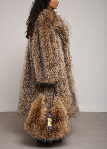Notched-lapel Faux Fur Long Coat