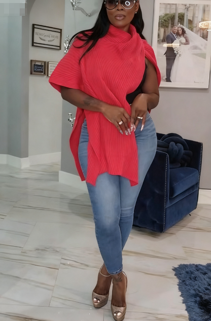 High-neck Knitted Split Top