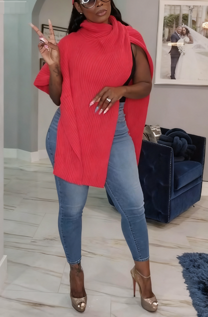 High-neck Knitted Split Top