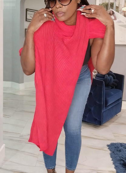 High-neck Knitted Split Top
