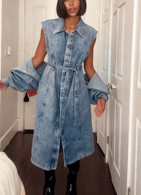 Denim Trench With Detachable Cape