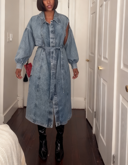 Denim Trench With Detachable Cape