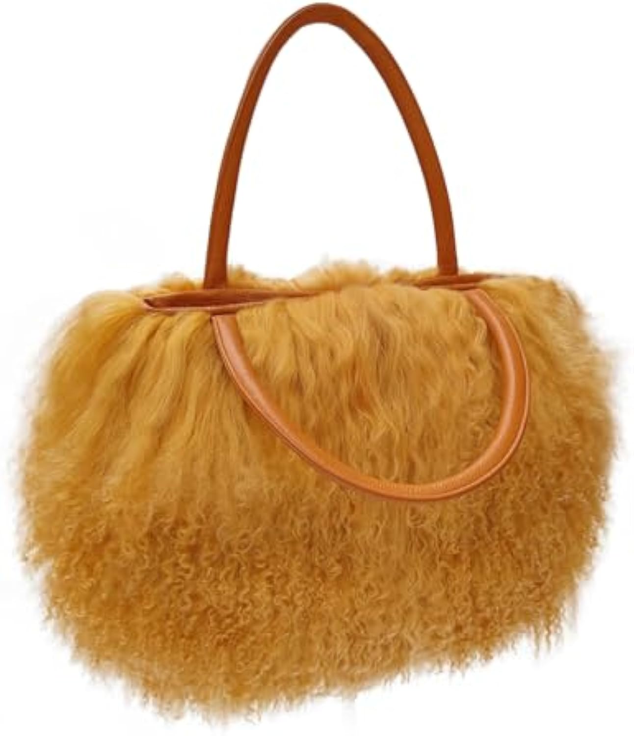 Luxury Flush Wool Fur With Leather Handles Bag