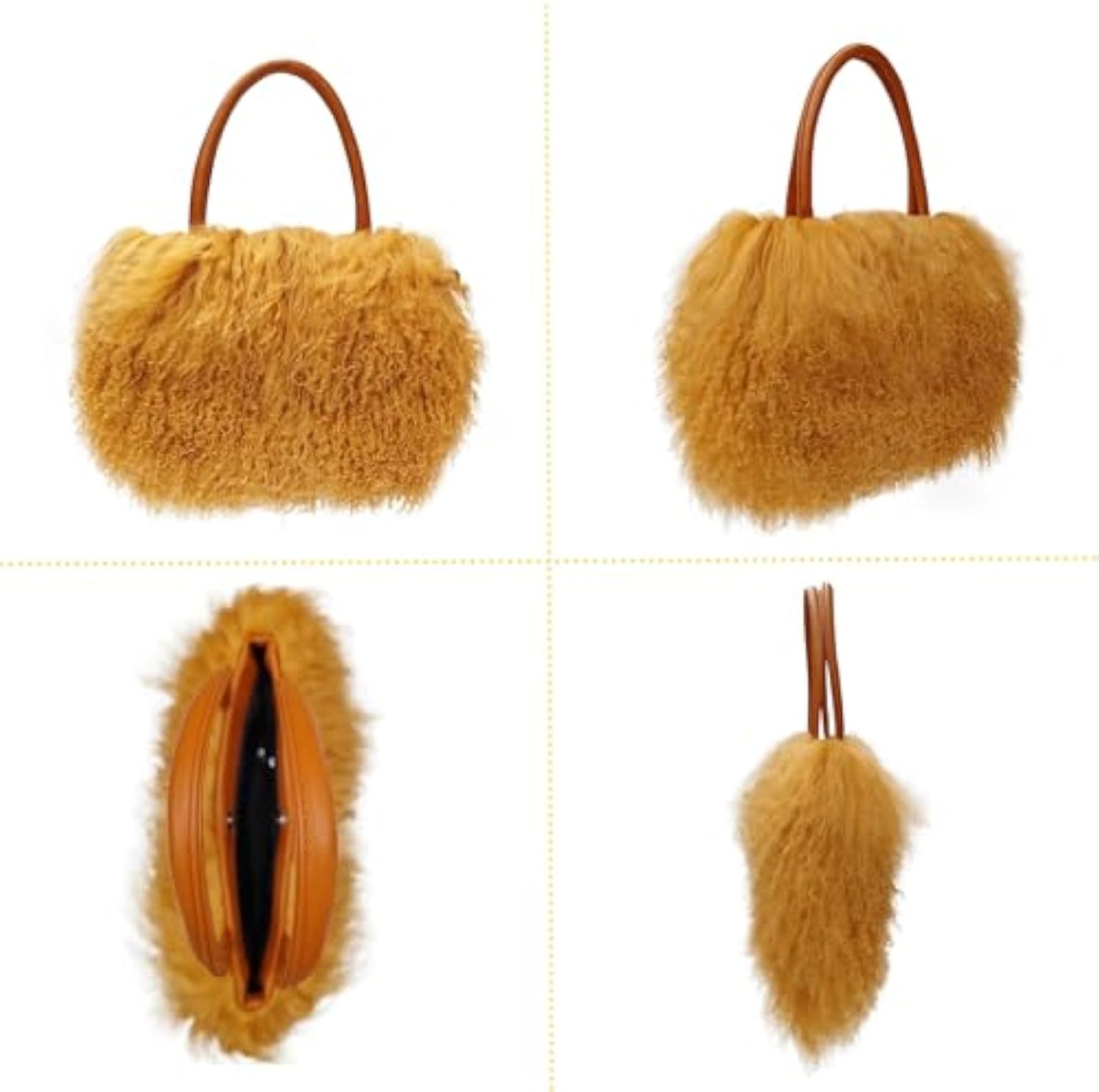 Luxury Flush Wool Fur With Leather Handles Bag