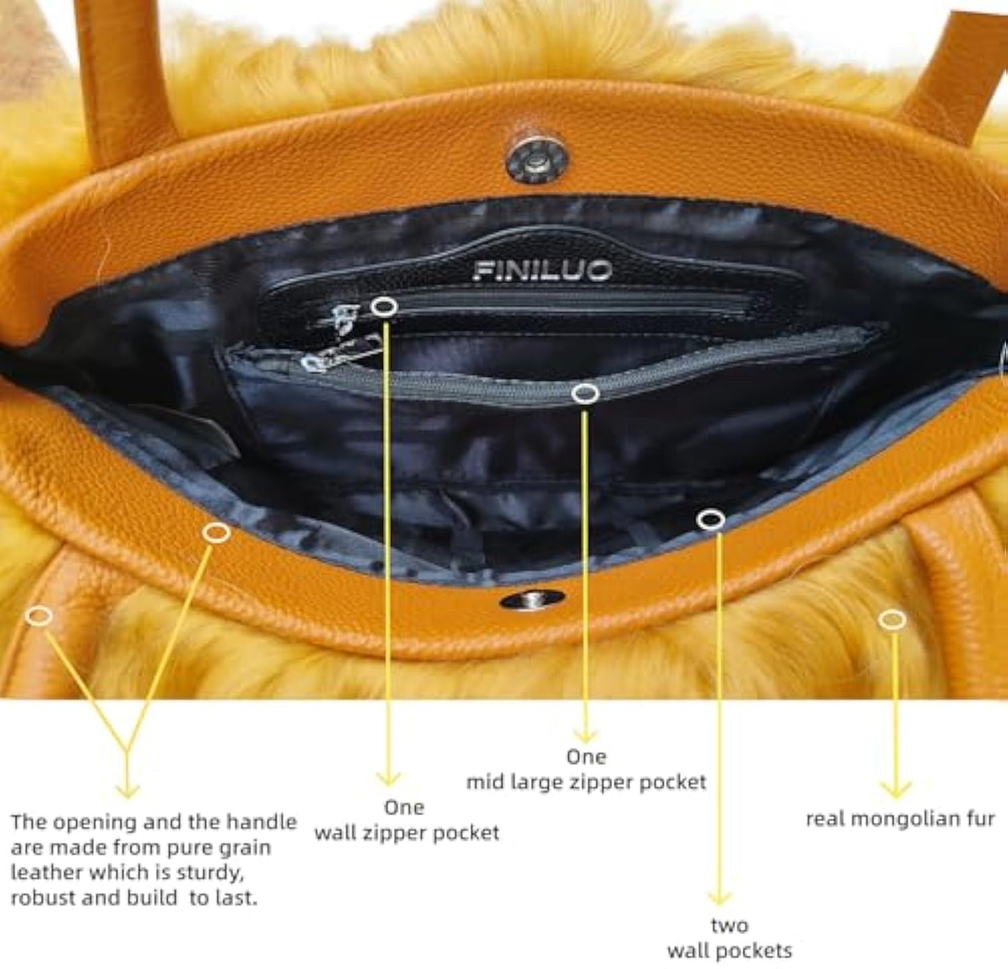 Luxury Flush Wool Fur With Leather Handles Bag