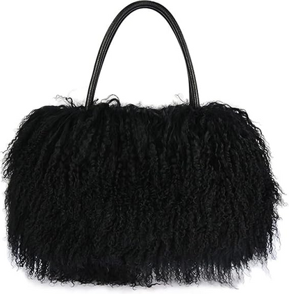 Luxury Flush Wool Fur With Leather Handles Bag