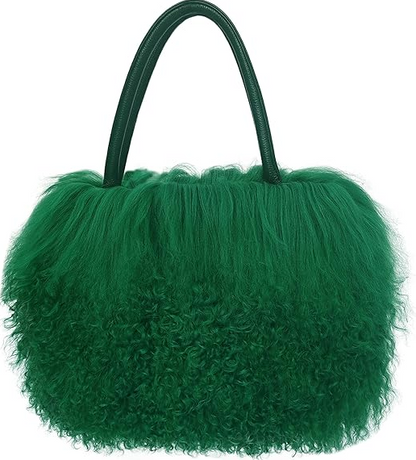 Luxury Flush Wool Fur With Leather Handles Bag