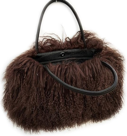 Luxury Flush Wool Fur With Leather Handles Bag