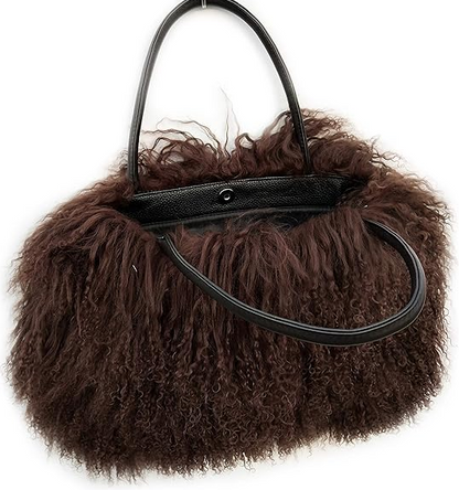 Luxury Flush Wool Fur With Leather Handles Bag