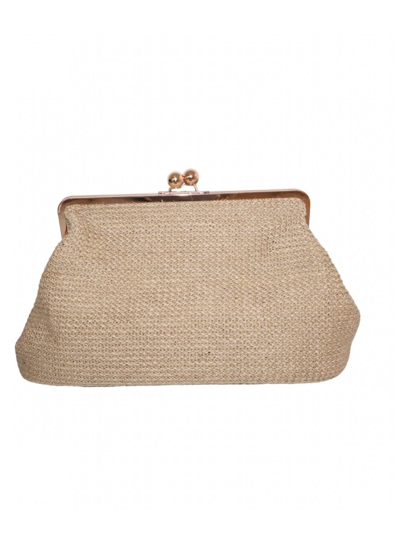 Large Kisslock Clutch Jute Handbag