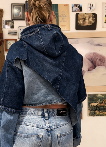 Hooded Cropped Denim Top