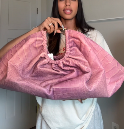 Large Scale Embossed Leather Satchel Bag