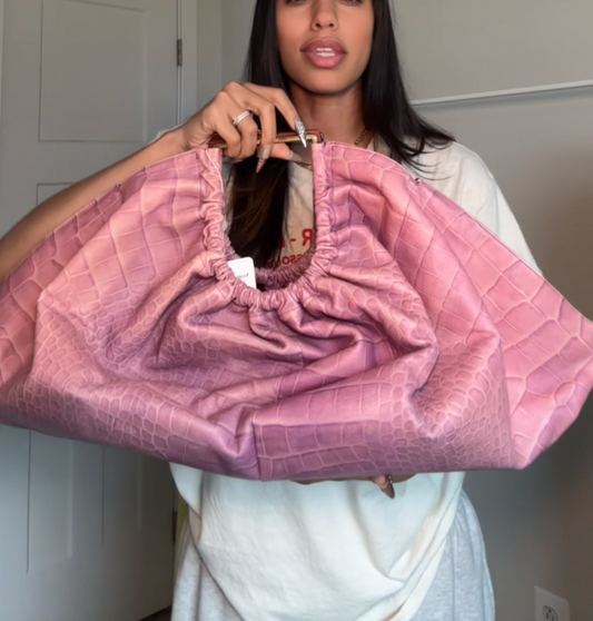 Large Scale Embossed Leather Satchel Bag