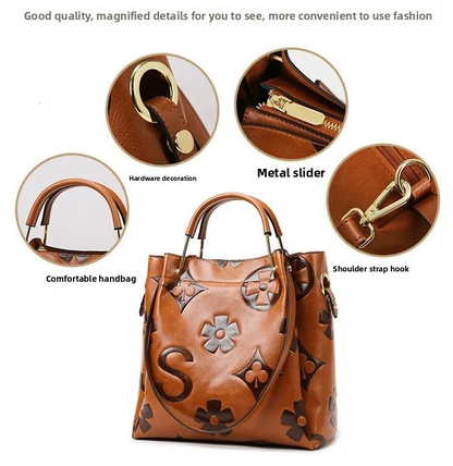 Leather Embossed Texture Bucket Handbag