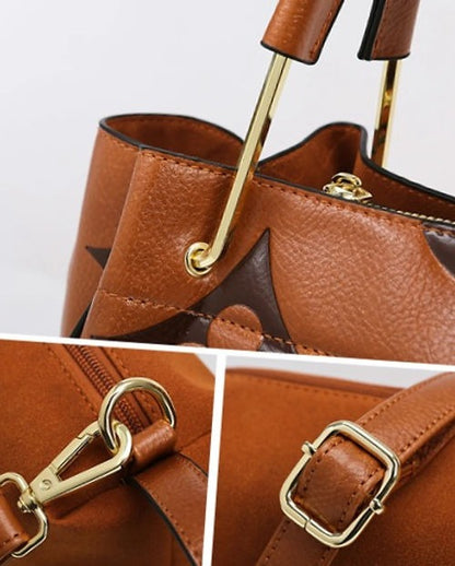 Leather Embossed Texture Bucket Handbag