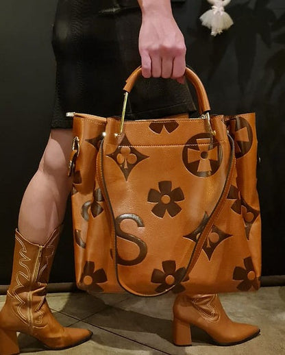 Leather Embossed Texture Bucket Handbag