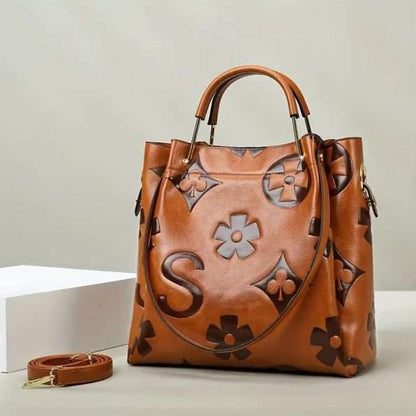 Leather Embossed Texture Bucket Handbag