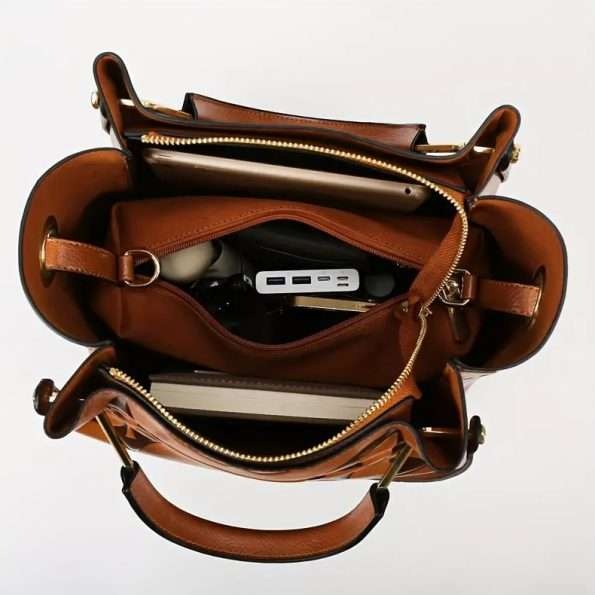 Leather Embossed Texture Bucket Handbag