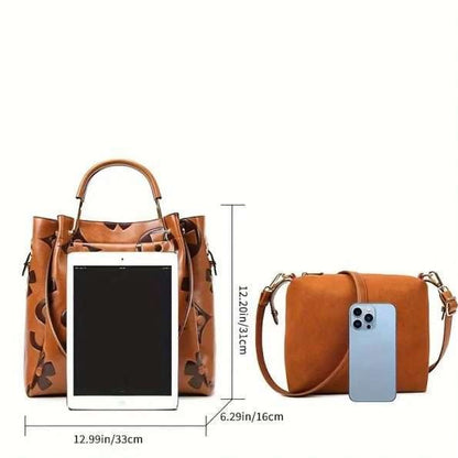 Leather Embossed Texture Bucket Handbag