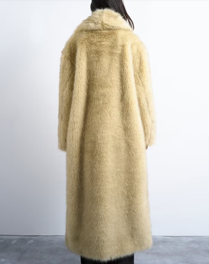 Light Beige Faux Fur Super-Long Coat