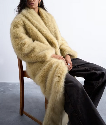Light Beige Faux Fur Super-Long Coat