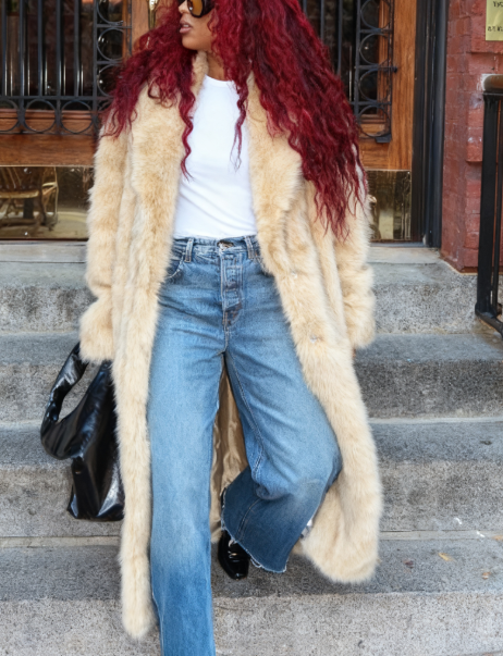 Light Beige Faux Fur Super-Long Coat