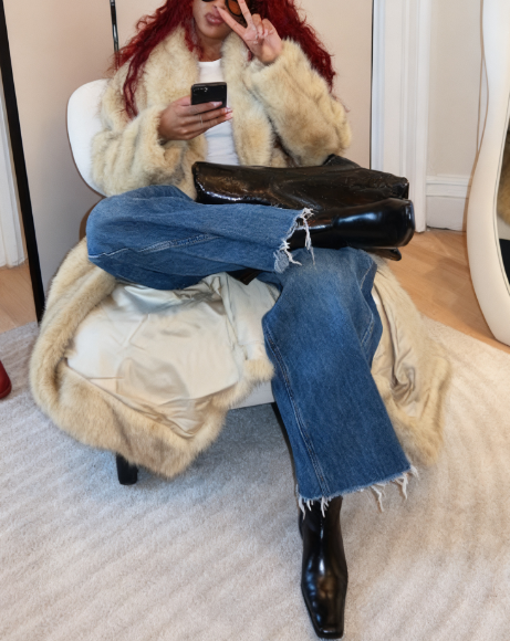 Light Beige Faux Fur Super-Long Coat