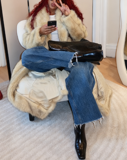 Light Beige Faux Fur Super-Long Coat