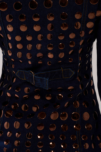 Round Metal Decoration Denim Suit