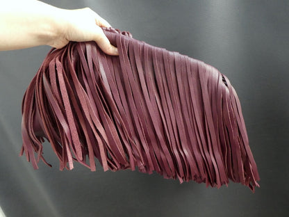 Burgundy Genuine Leather Fringed Framed Clutch