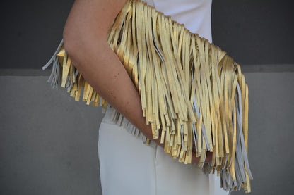 Burgundy Genuine Leather Fringed Framed Clutch