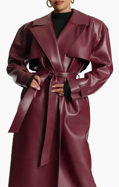 Faux Leather Trench Coat