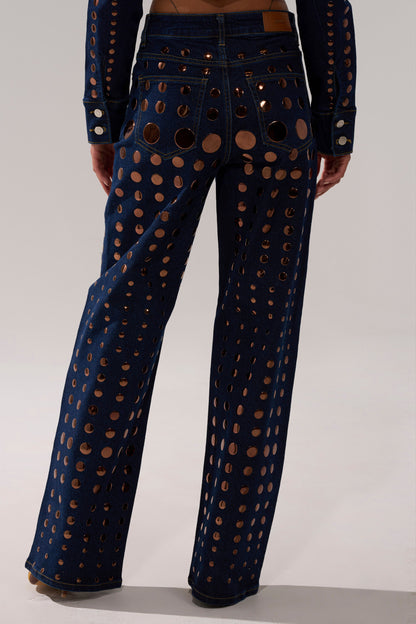 Round Metal Decoration Denim Pant