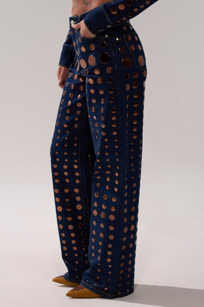 Round Metal Decoration Denim Pant